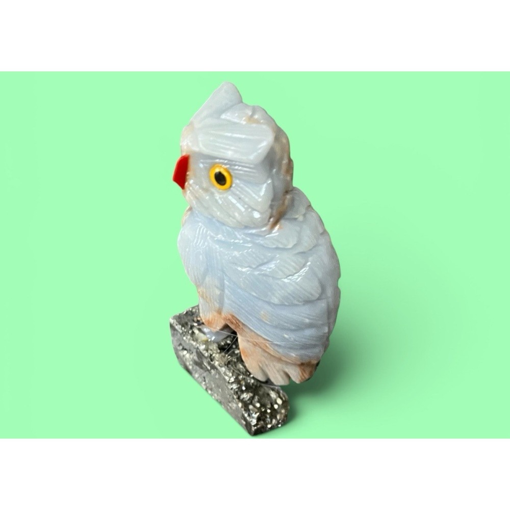 Peruvian Peru Stone Rock Owl Bird Figurine Hand Carved Mineral Art Fools Gold - Picture 6 of 9